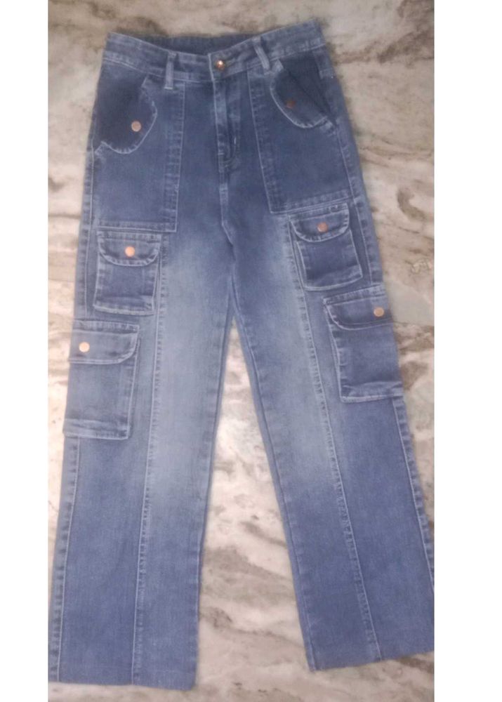 Blue Denim Jiens With 8 Pockets