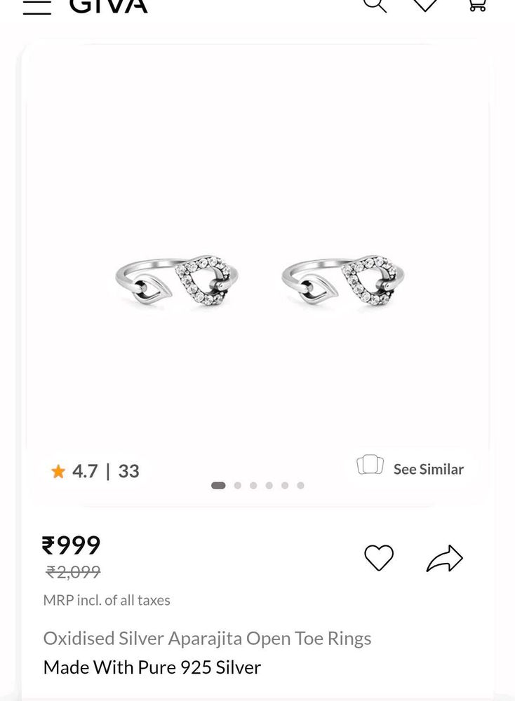 GIVA Oxidised Silver Toe Rings