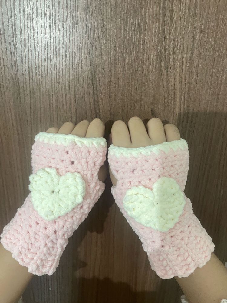 Crochet Heart Fingerless Gloves