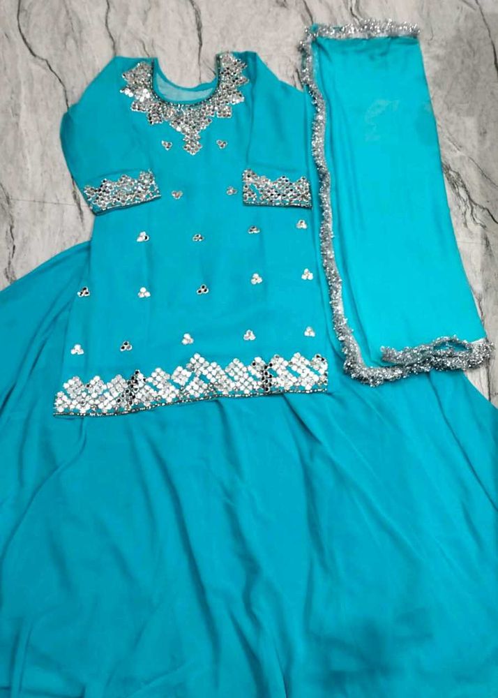 Teal Embroidered Kurta Set