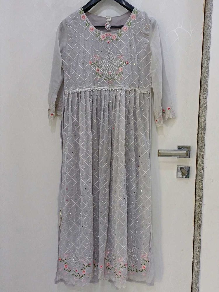 Embroidered Grey gharara kurta suit