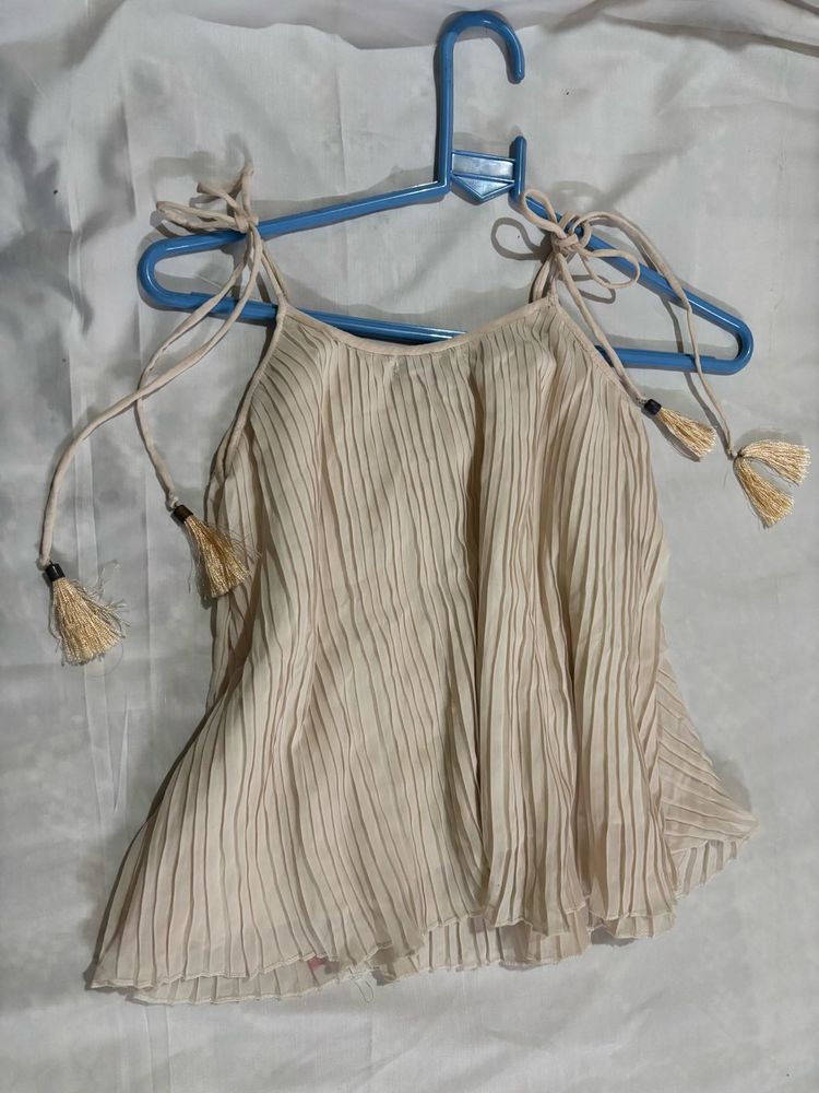 Cute Beige Tassel Top