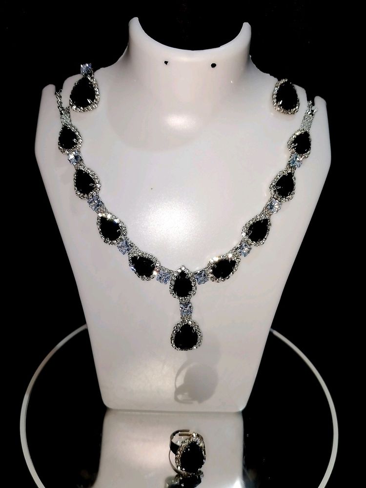 Glass Stone Necklace With Earring &amp; Ring