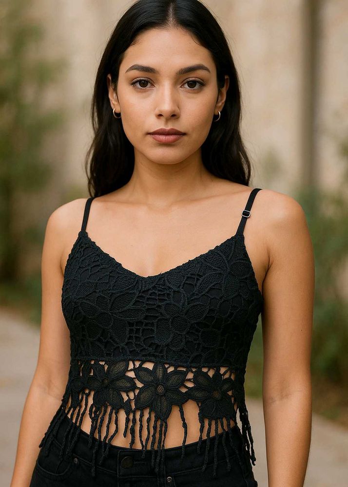 Crochet Lace Fringe Crop Top
