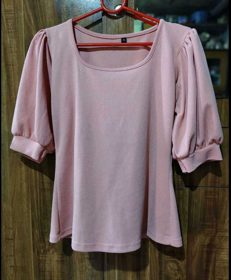 New Cute Pink Puff Sleeve Top