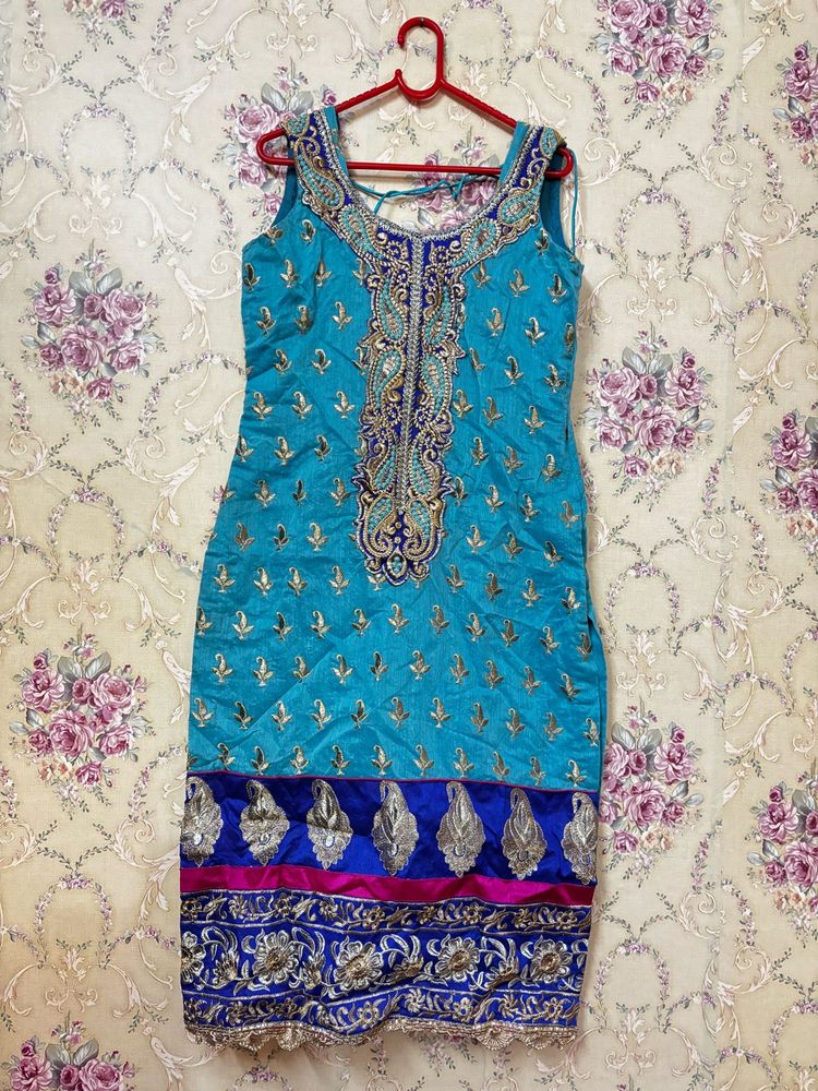 Teal Embroidered Indian Kurti