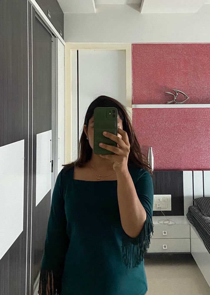 Dark green square neck top