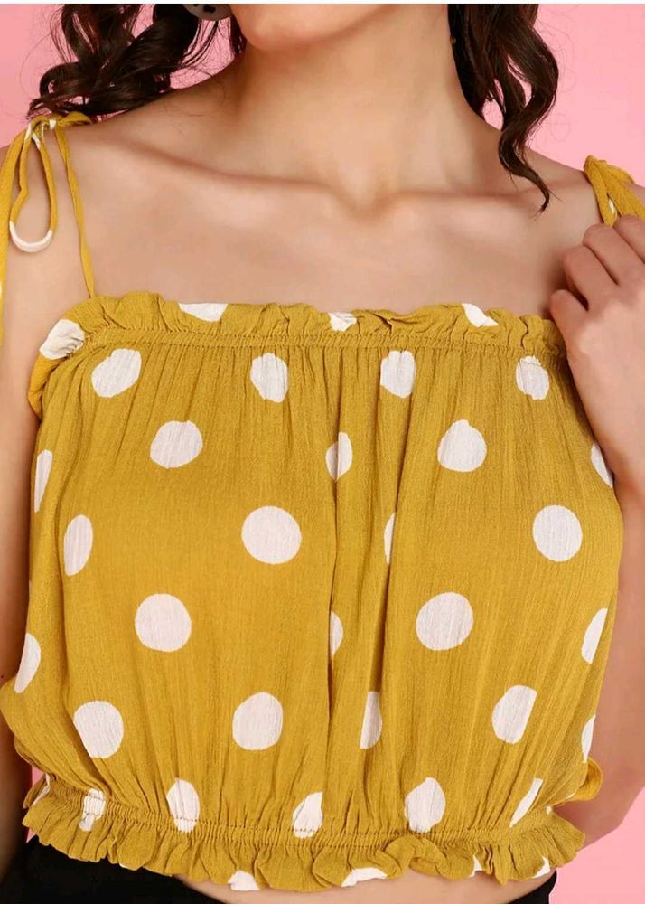 🐥Mustard Polka Dot Crop Top