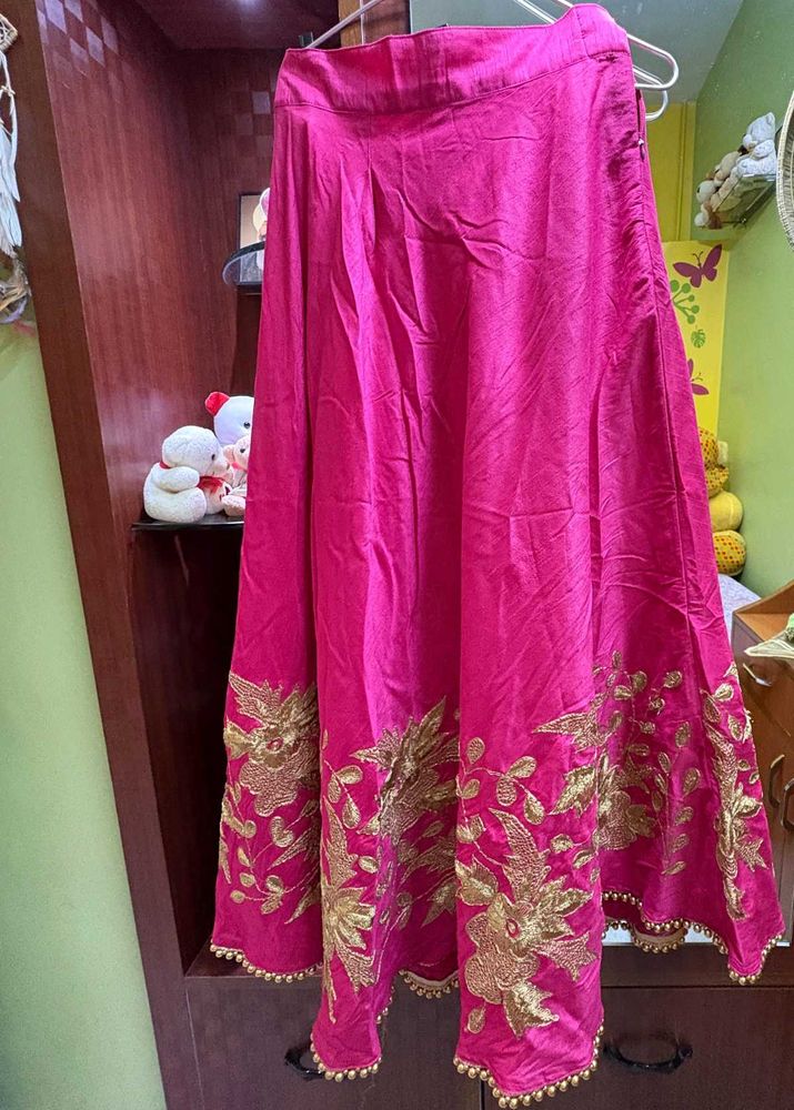 Pink Embroidered Lehenga Skirt With Crop top