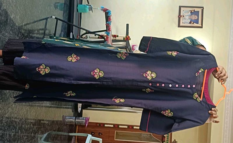 Embroidered Navy Kurti