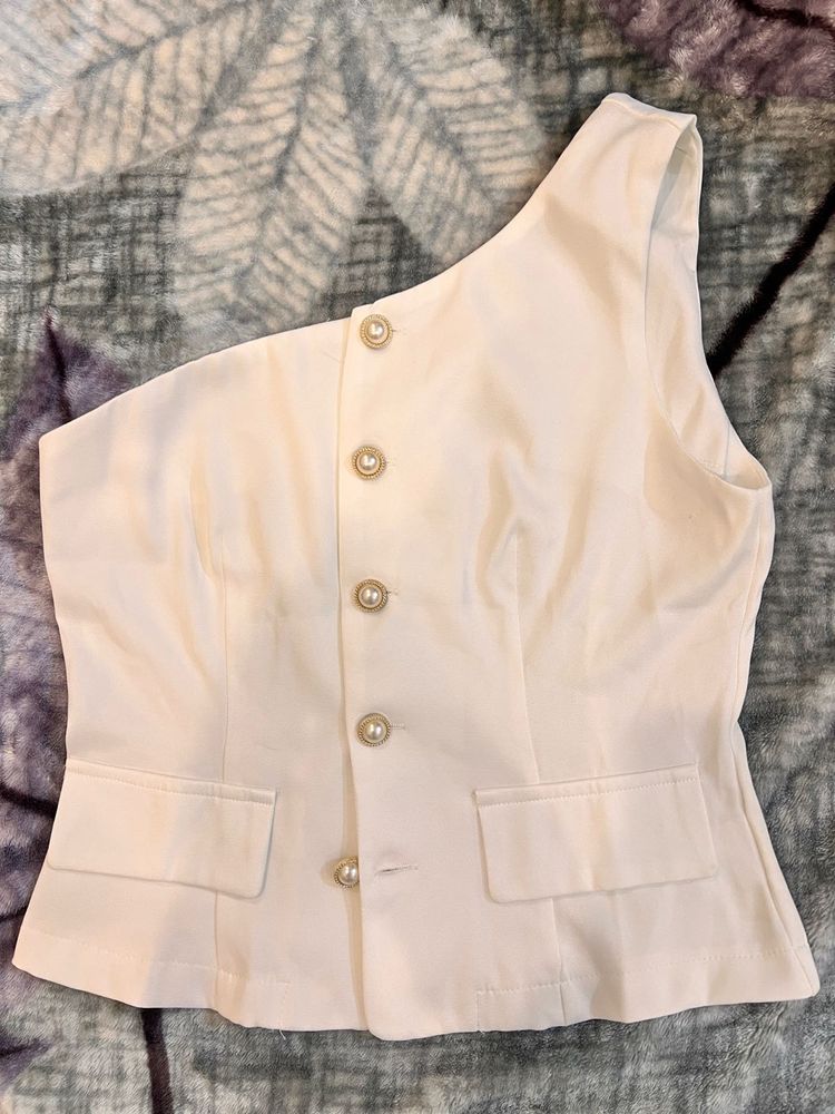 One-Shoulder White Top