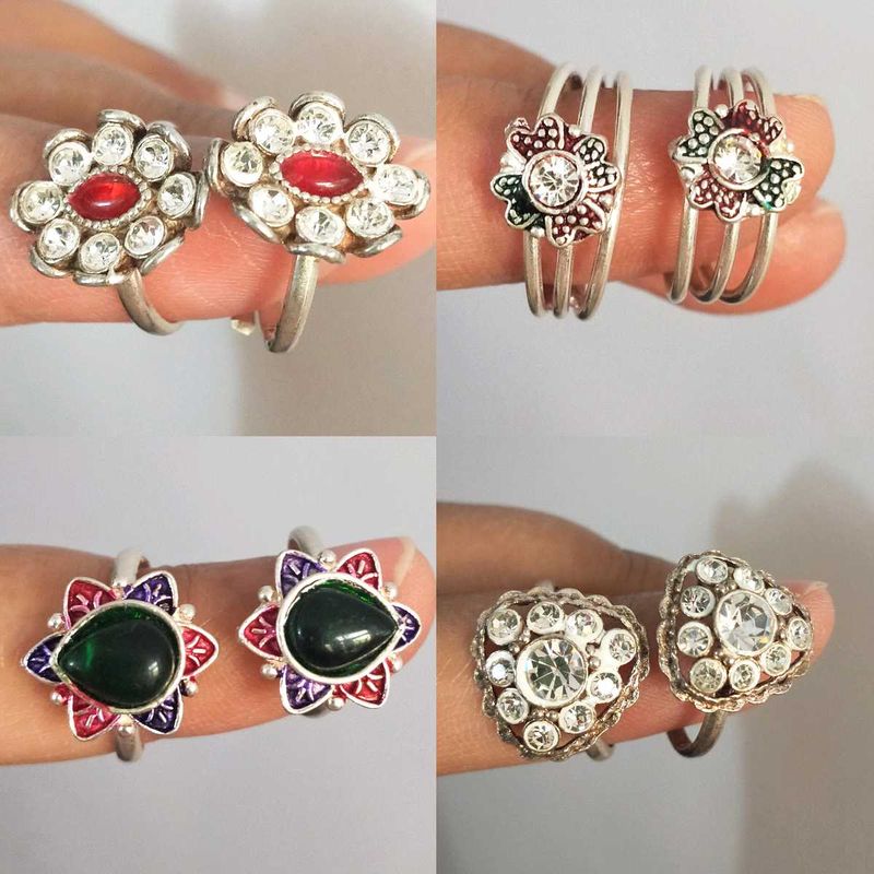 Pure Silver Toe Rings - Set of 4