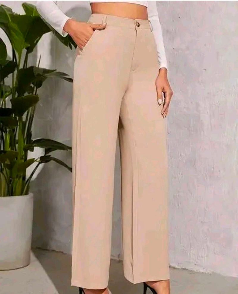 Beige Wide Leg Trousers