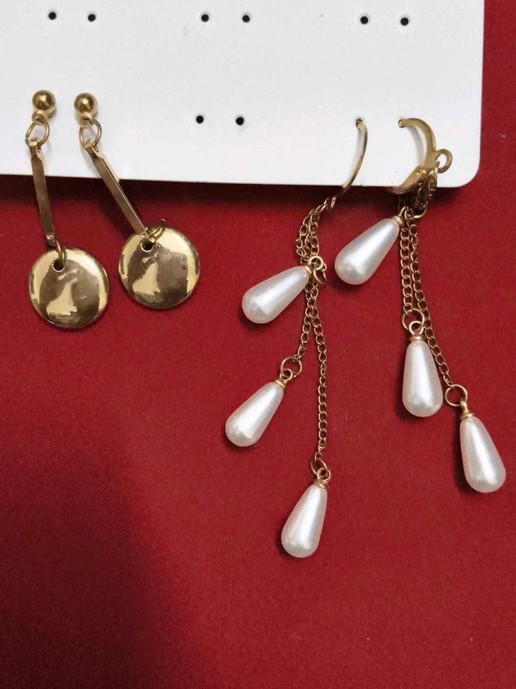 Gold Tone &amp; Pearl Earring Set