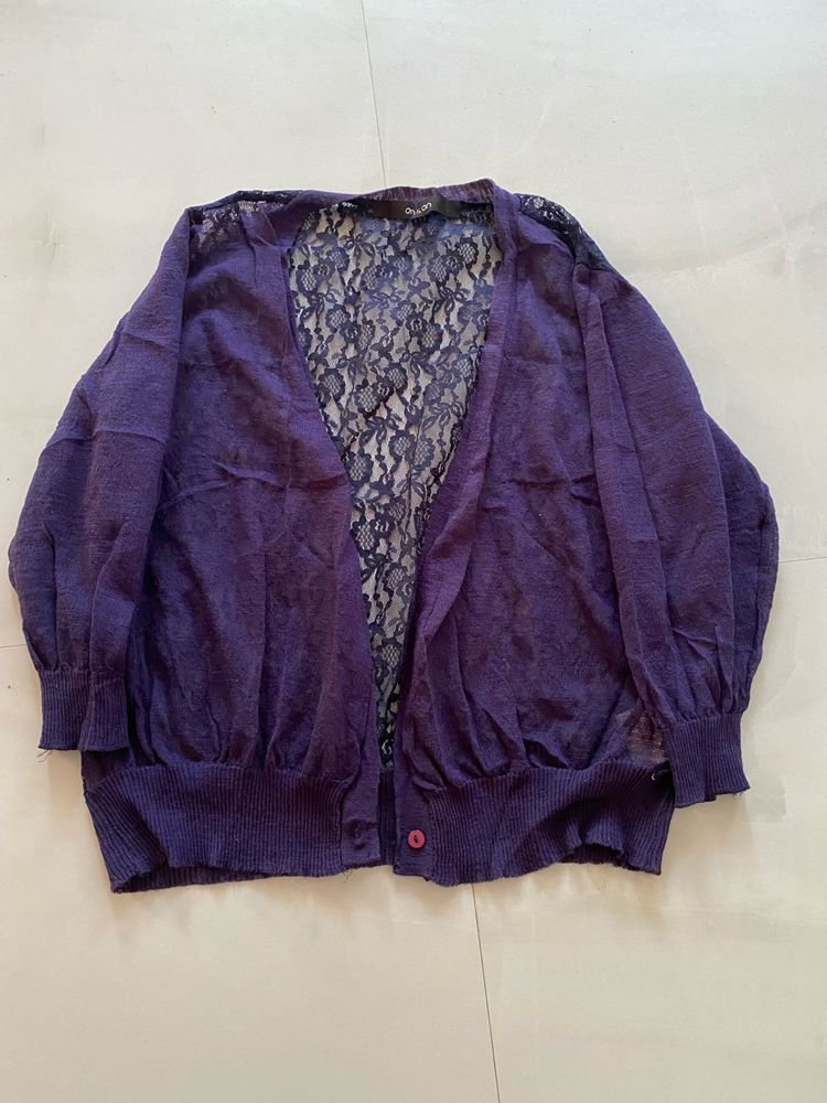 Purple Lace Back Cardigan