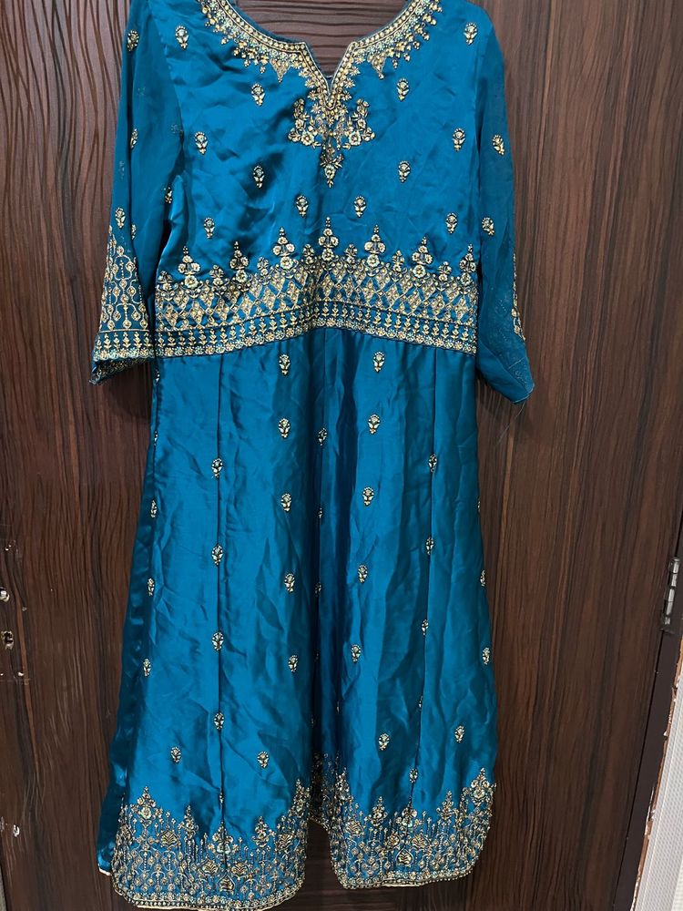 Teal &amp; Gold Embellished Salwar Kameez