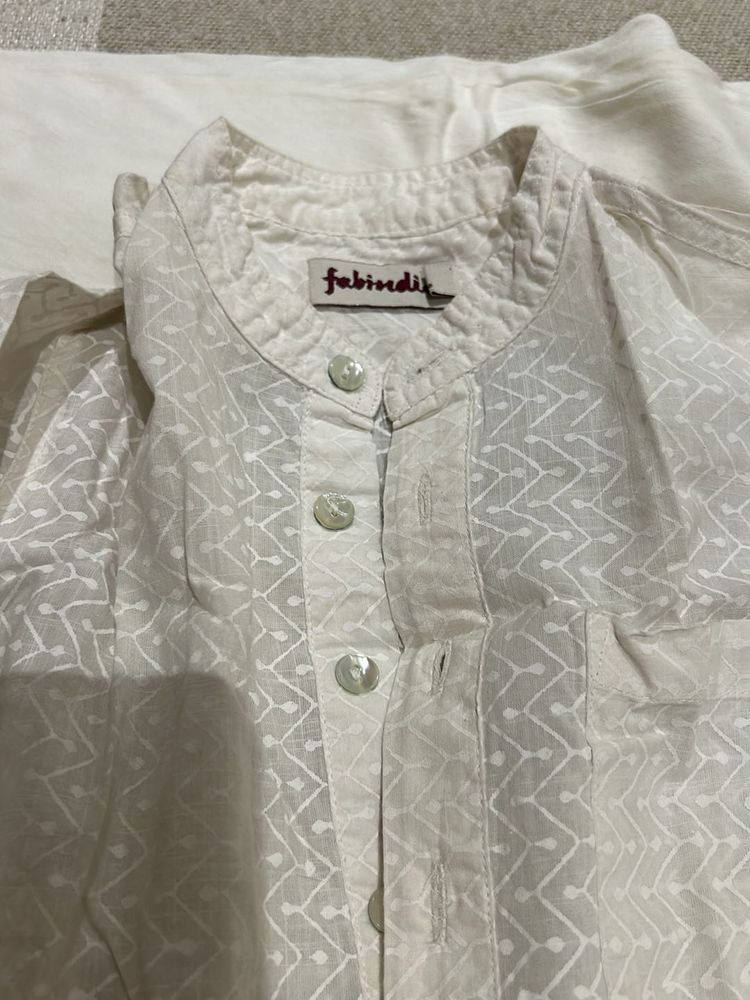 Fab India White Kurta Pyjama For Boys Age 6-8
