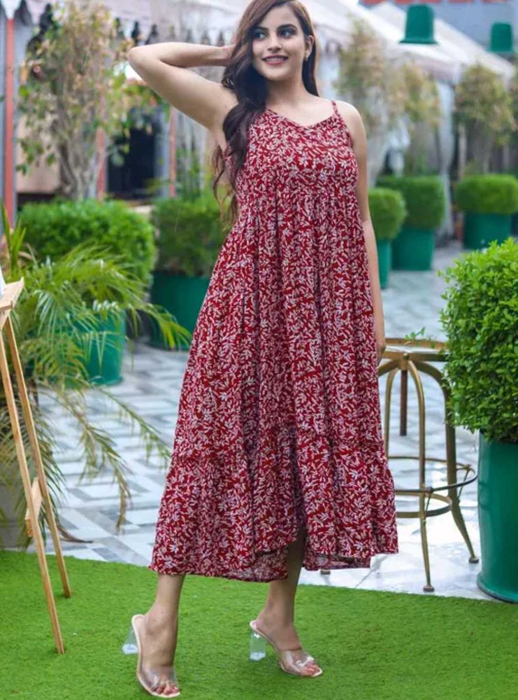 Maroon Printed Dress