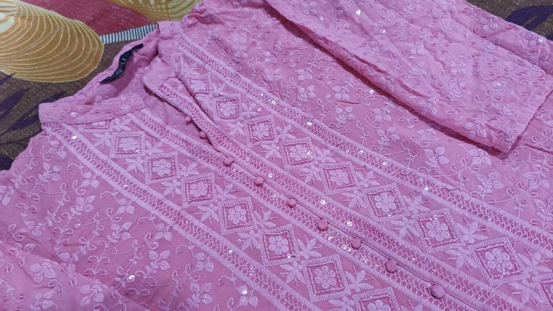 Pink Embroidered Kurta