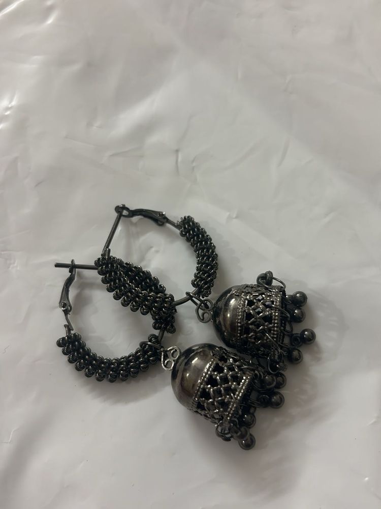 Black Jhumka Hoop Earrings