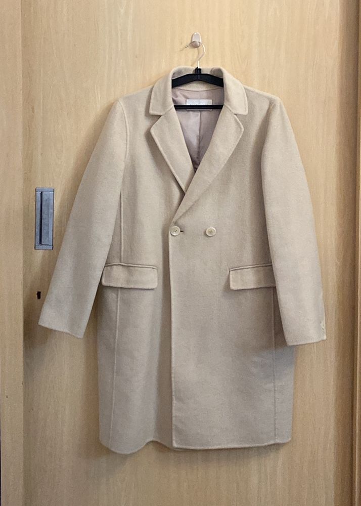 Beige Double Breasted Long Coat