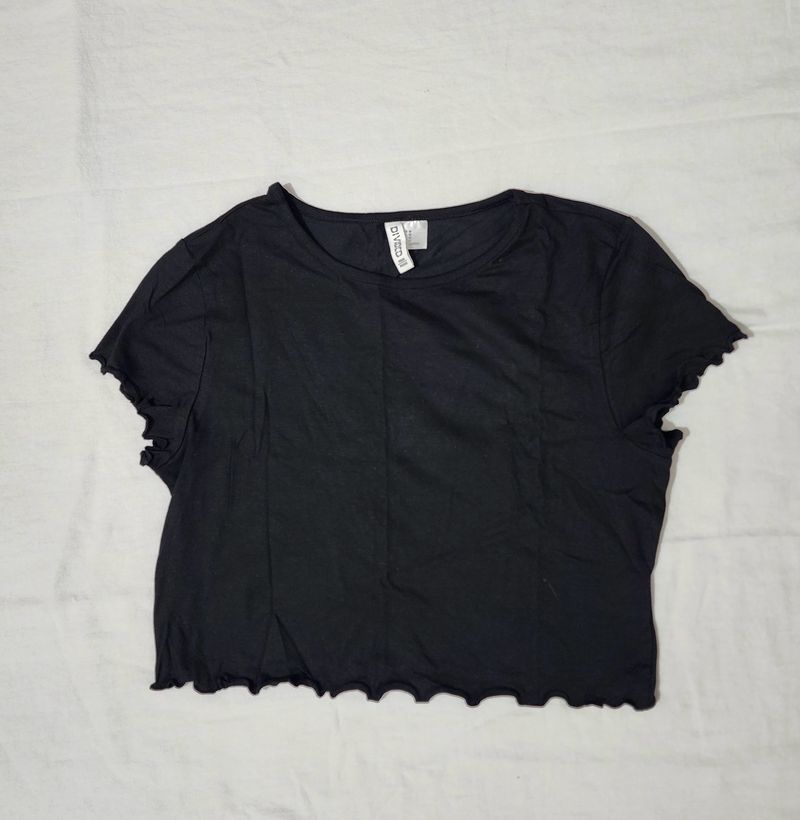 H&amp;m Black Crop Tee