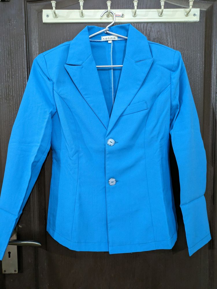 Blue Fitted Formal Blazer With Cushion Shoulders