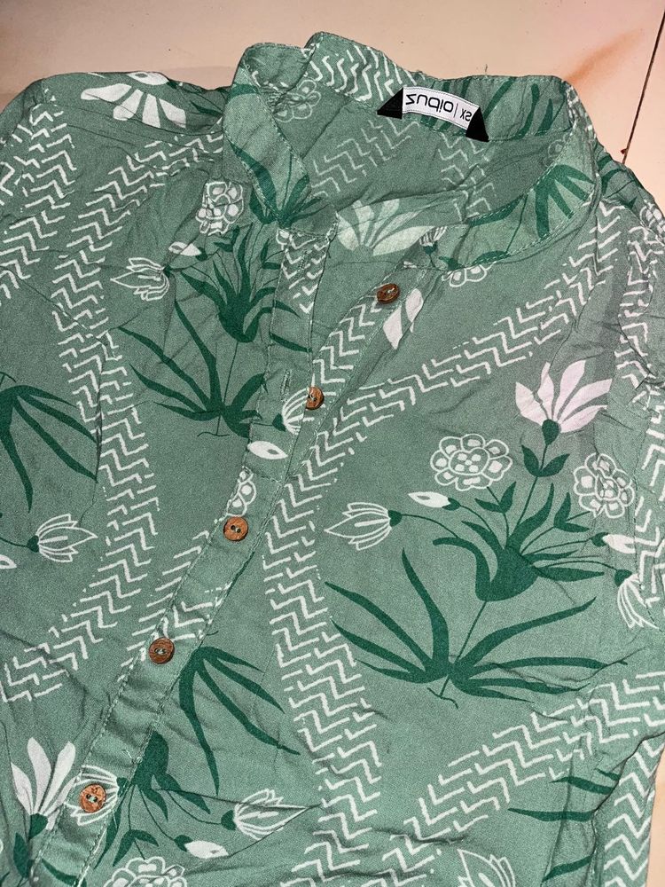 Green Floral Print A-line Kurta