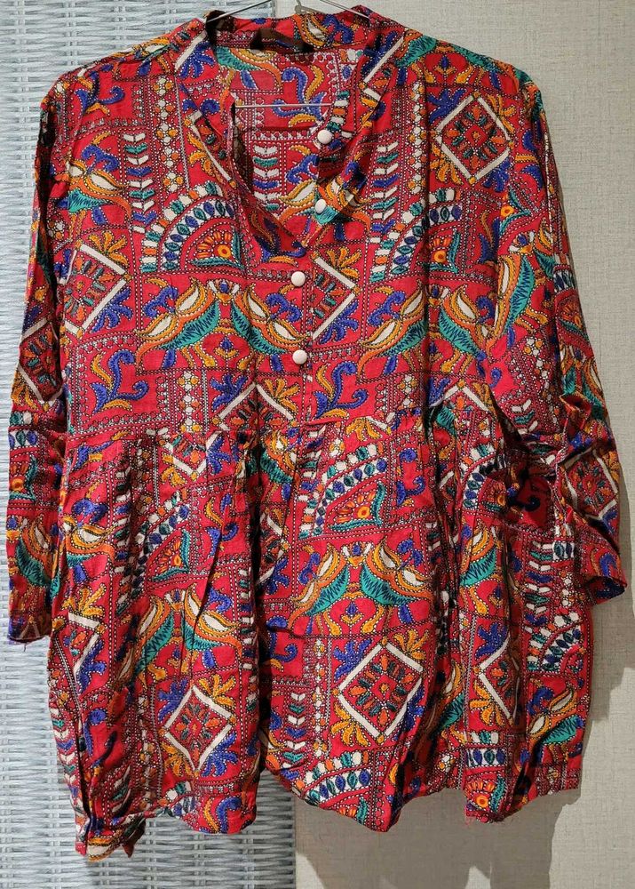 Vintage Print Red Kurti