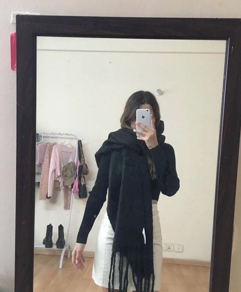 Cozy Black Scarf with Fringe