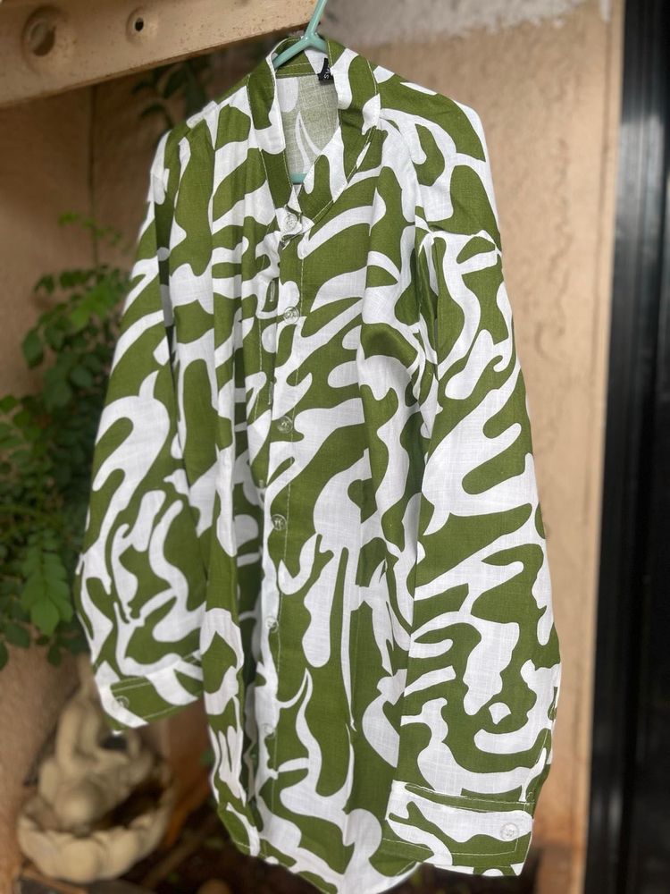 Green and White Patterned Shirt