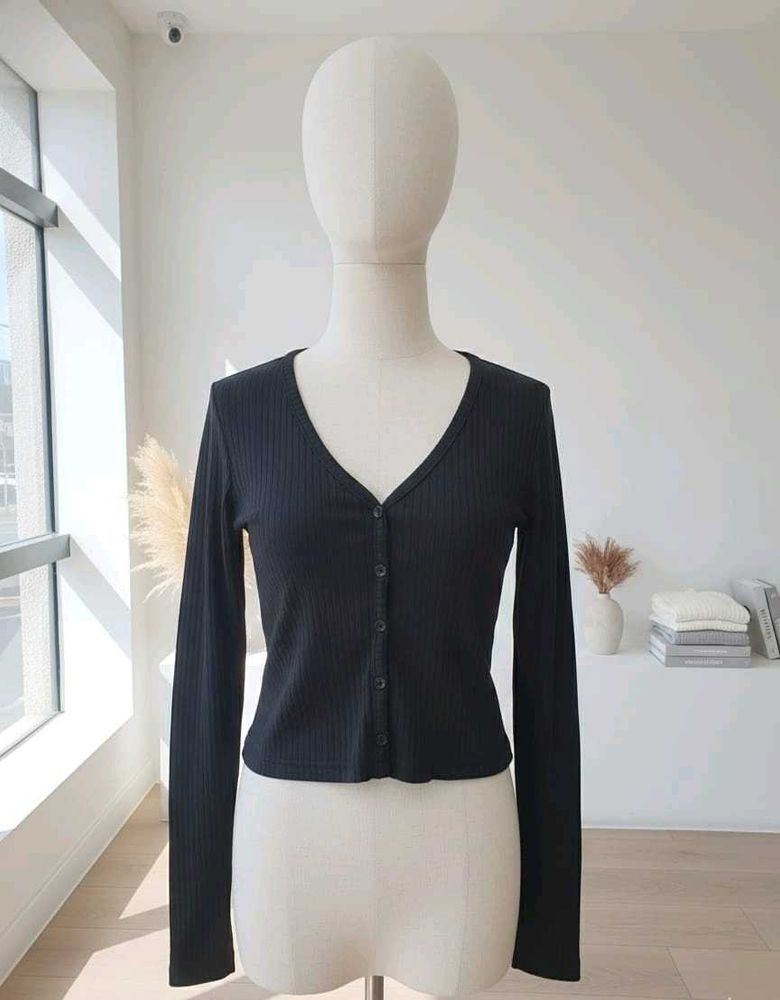 Ribbed Button-Down Top