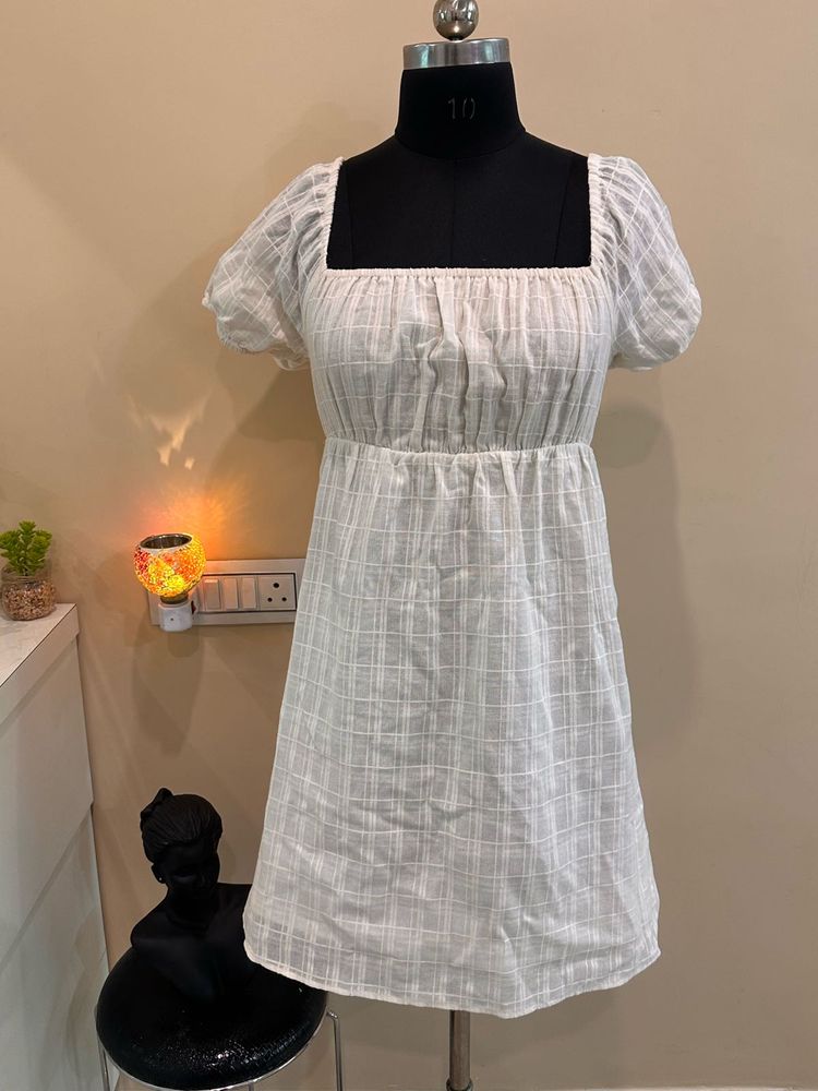 White Puff Sleeve Mini Dress