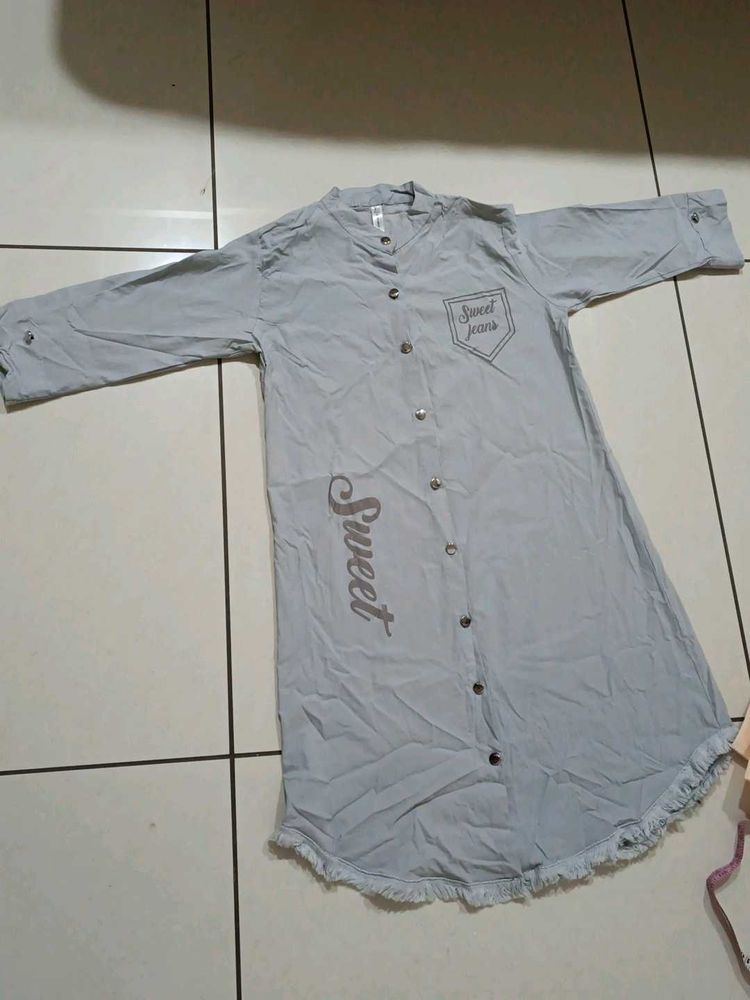 Gray Button-Down Casual Top