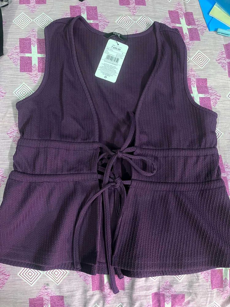 Stylish Purple Sleeveless Top (Medium)