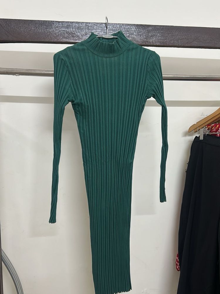 Green Ribbed Bodycon Dress