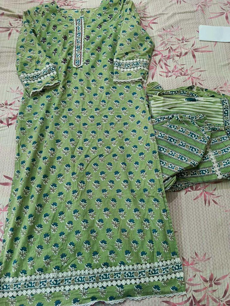 Green Printed Kurta Set