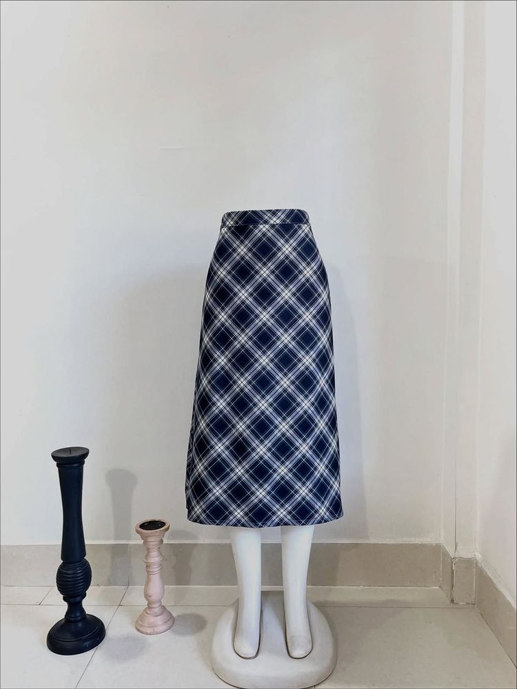 Plaid A-Line Midi Skirt