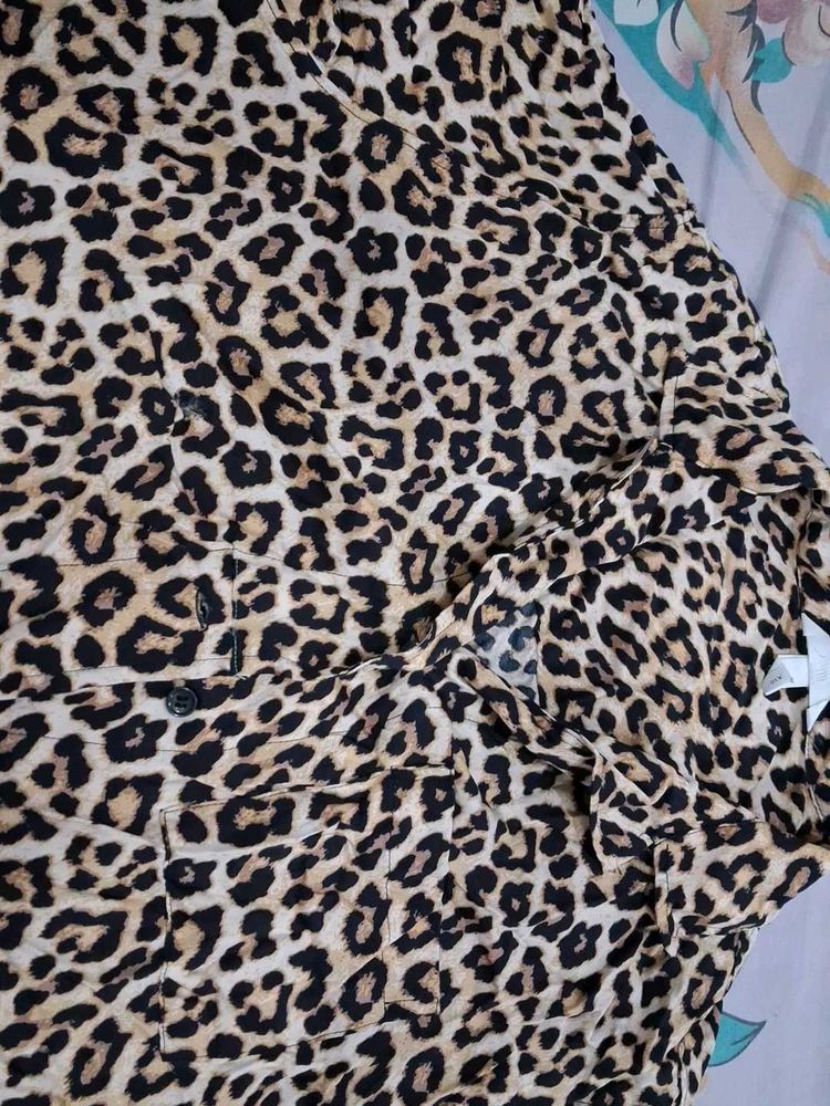 Leopard Print Button-Down Top