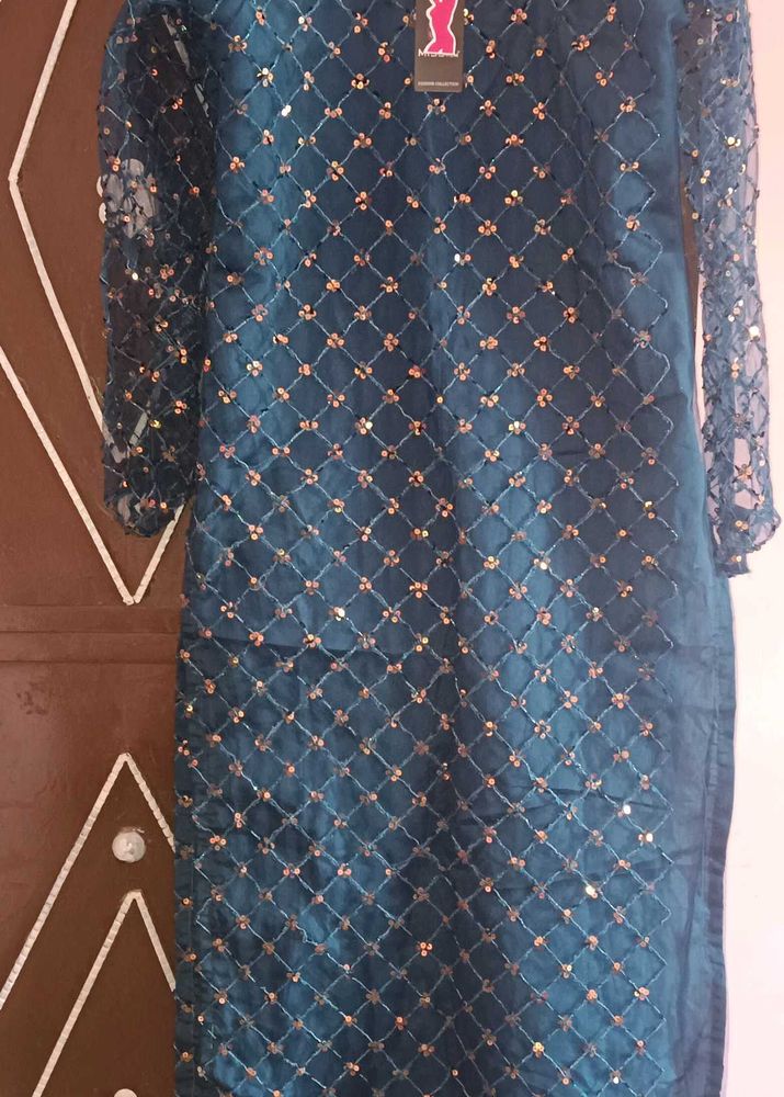 Teal Embellished Kurti