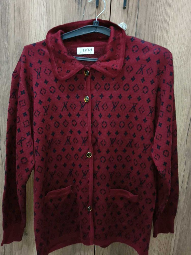 Stylish Patterned Maroon Cardigan