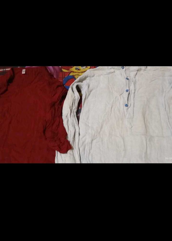 Red And White Cotton Kurti Combo