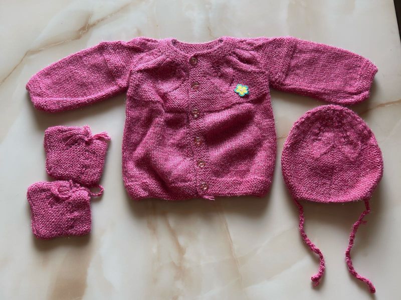 Adorable Pink Knitted Baby Set