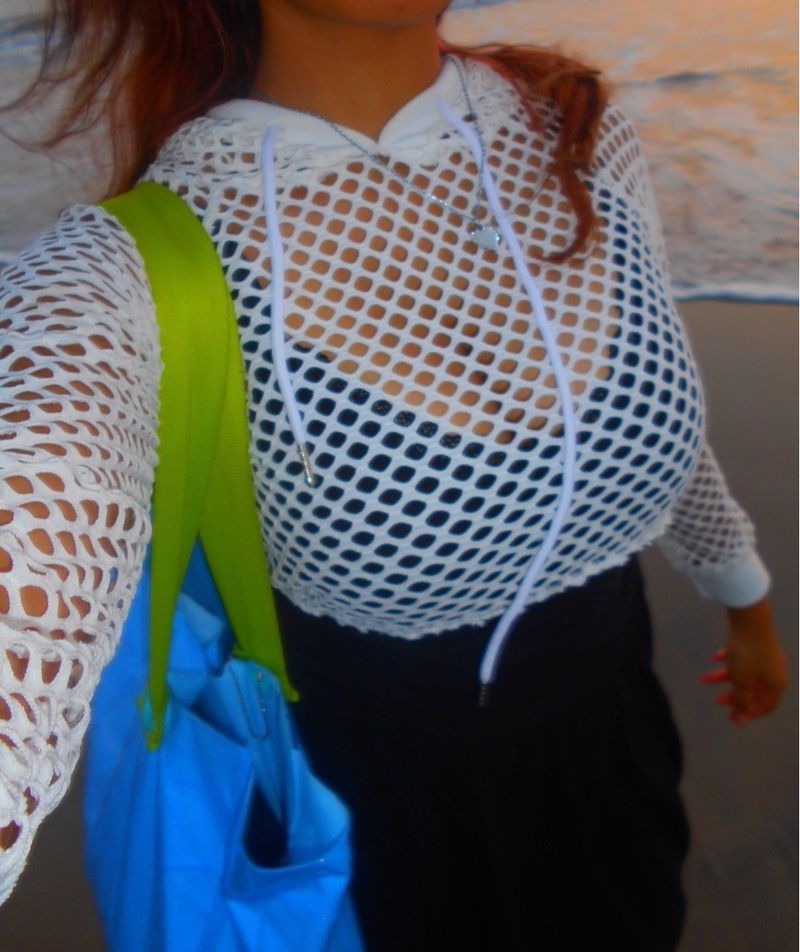 white mesh pattern hoodie