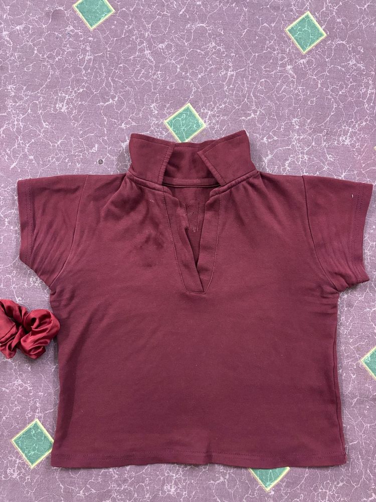 Maroon Solid Crop Top