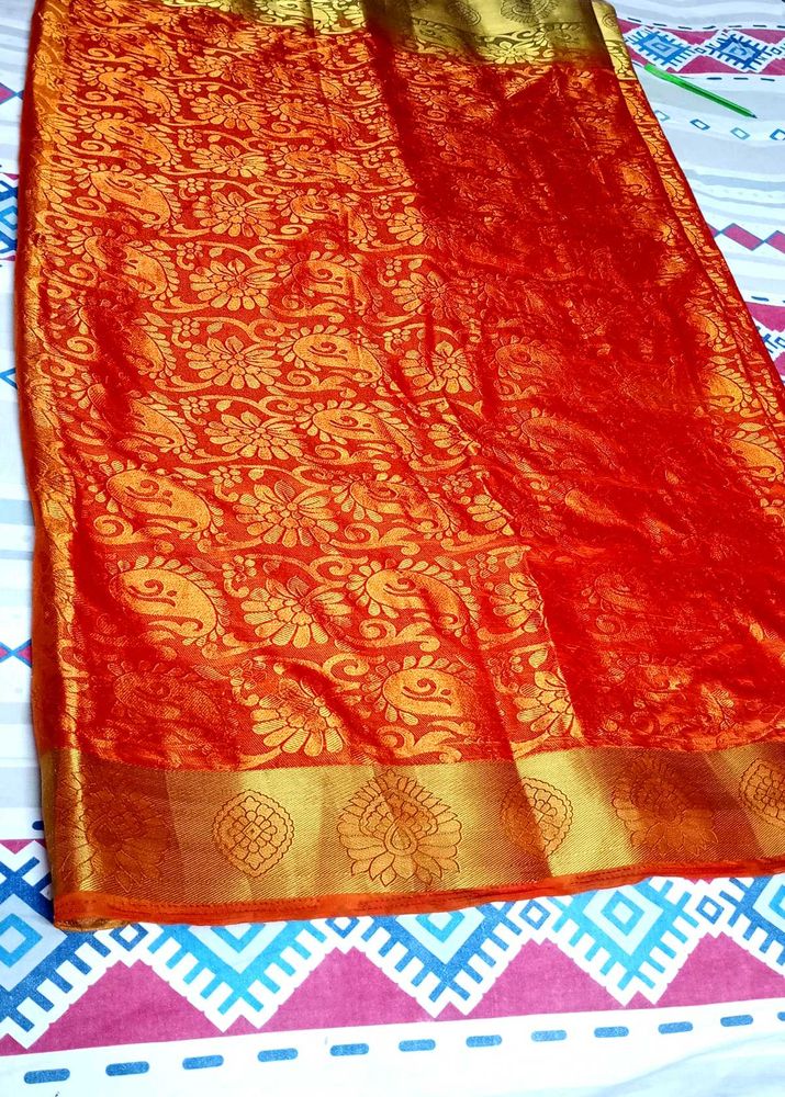 Kanjivaram Silk Red &amp; Gold Floral Sari