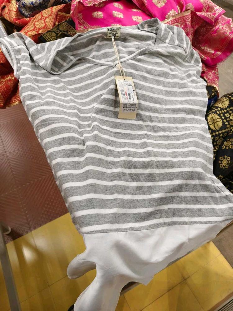 Striped Grey Casual T-Shirt