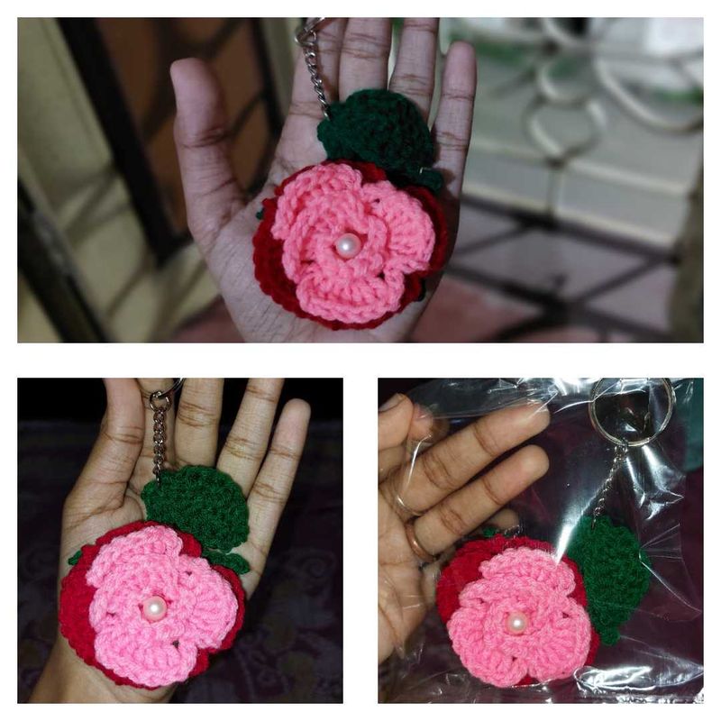 Crochet Rose Keychain