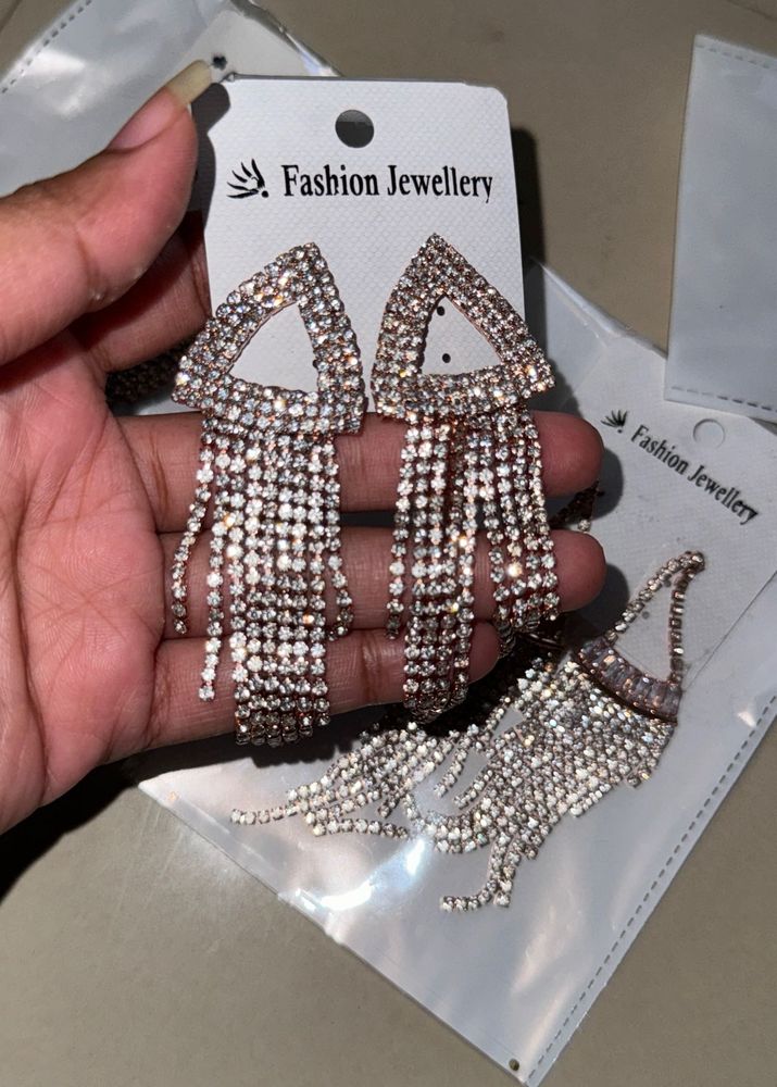 Triangle supar shiny diamond Tassel Earrings