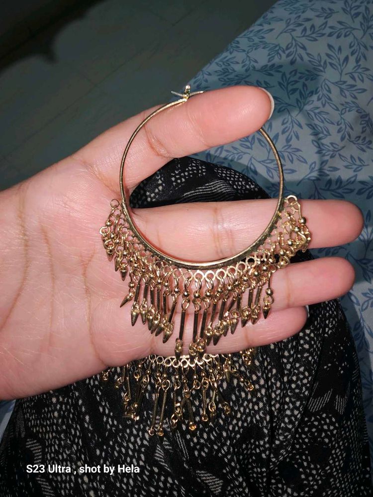 Gold Tone Dangle Hoop Earrings